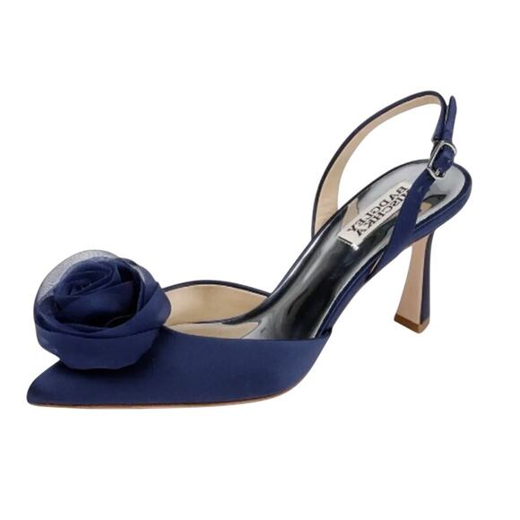 Badgley Mischka Carlise Pumps US 6M EU 36-37 Navy Blue Tulle Rosette NIB - Picture 1 of 13